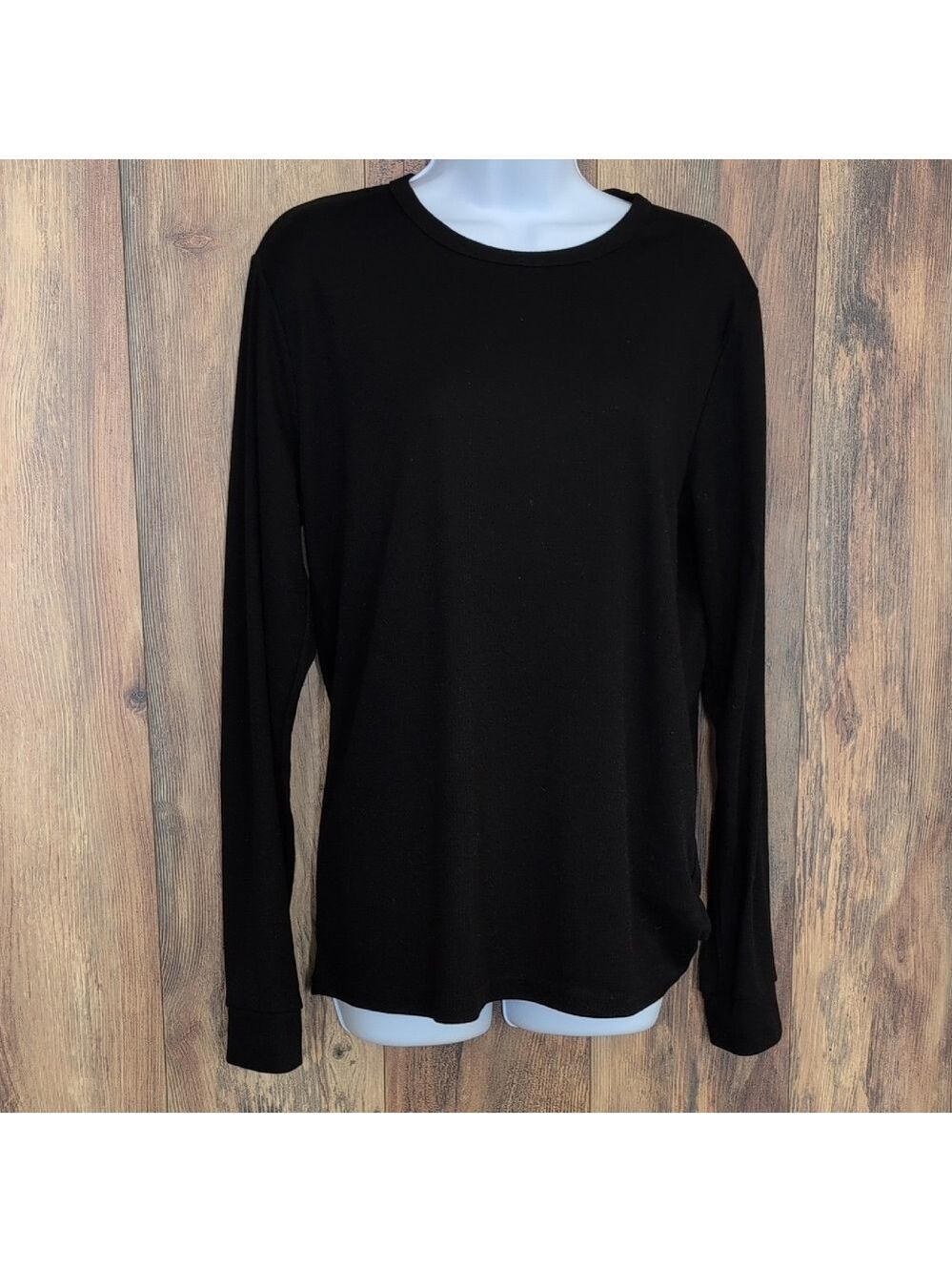 Heat Keep Men's Ribbed Black Long Sleeve Men's Warmth Layering Tee M      R139
